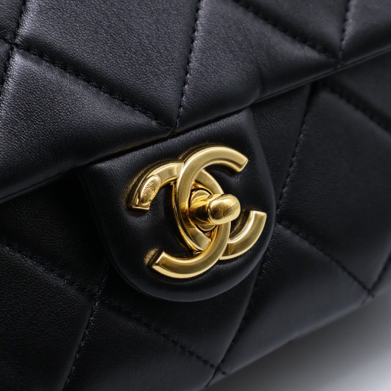 CHANEL 24K粗鍊羊皮單肩包 - 黑金-13