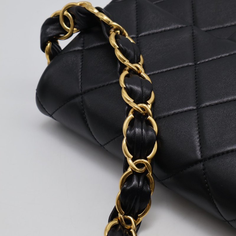 CHANEL 24K粗鍊羊皮單肩包 - 黑金-15