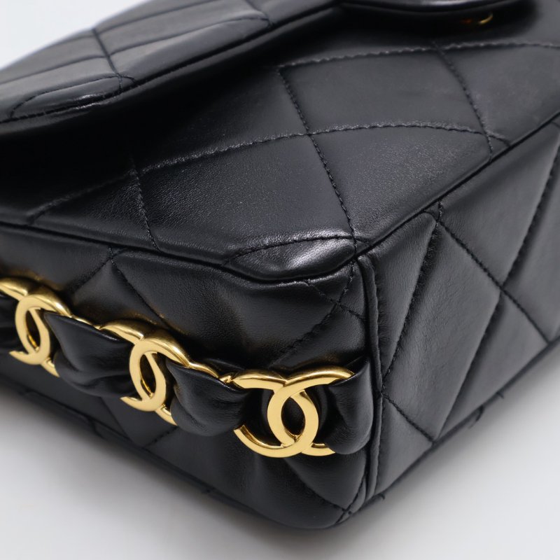 CHANEL 24K粗鍊羊皮單肩包 - 黑金-16