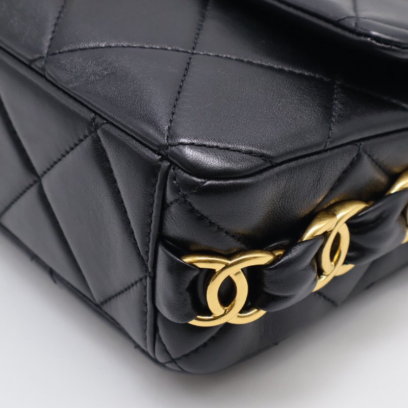 CHANEL 24K粗鍊羊皮單肩包 - 黑金-17