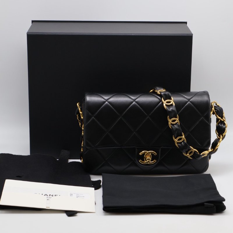 CHANEL 24K粗鍊羊皮單肩包 - 黑金-19