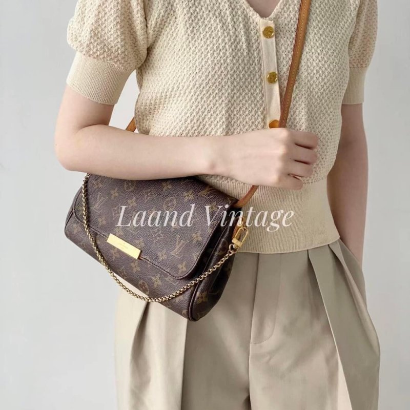 LV 經典老花M40718 🌈現品實拍 🌈 Favorite MM 經典花紋鍊條肩背包 斜背包~二手-5