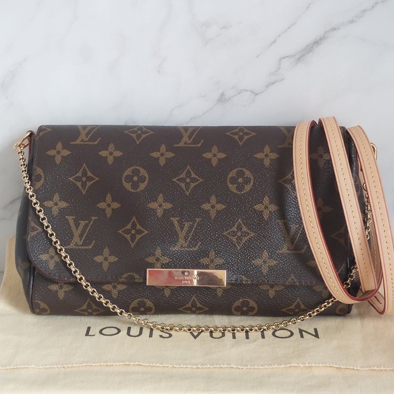 LV 經典老花M40718 🌈現品實拍 🌈 Favorite MM 經典花紋鍊條肩背包 斜背包~二手-7