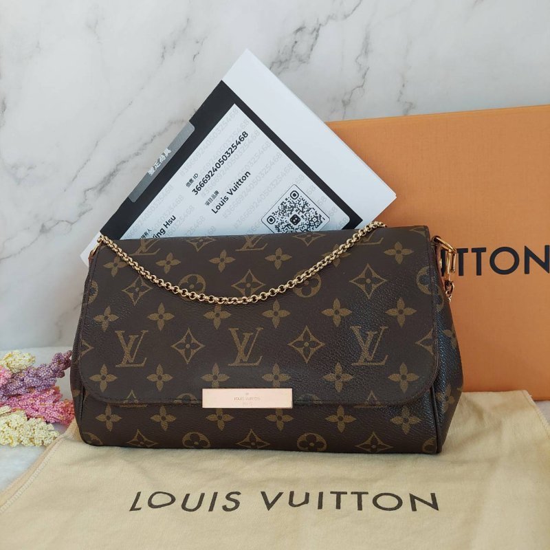 LV 經典老花M40718 🌈現品實拍 🌈 Favorite MM 經典花紋鍊條肩背包 斜背包~二手-10
