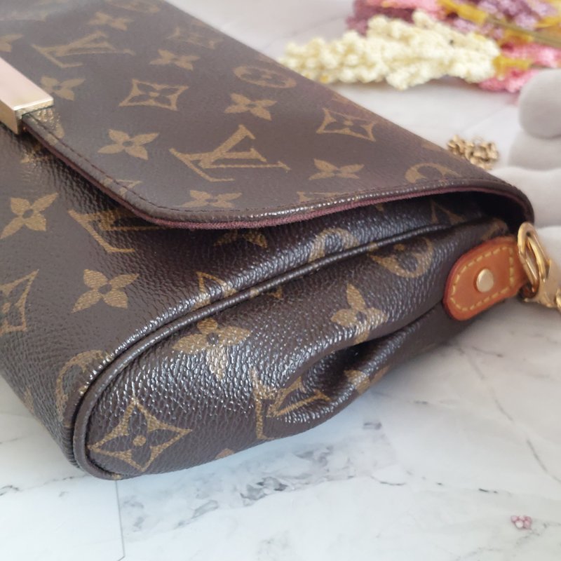 LV 經典老花M40718 🌈現品實拍 🌈 Favorite MM 經典花紋鍊條肩背包 斜背包~二手-20