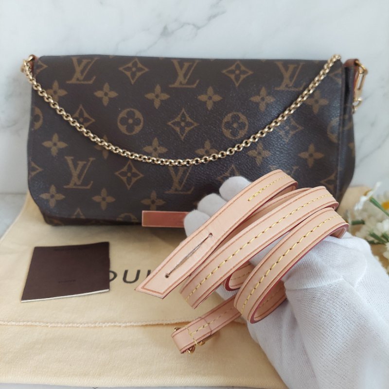 LV 經典老花M40718 🌈現品實拍 🌈 Favorite MM 經典花紋鍊條肩背包 斜背包~二手-34