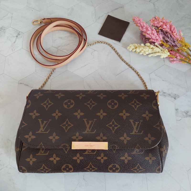 LV 經典老花M40718 🌈現品實拍 🌈 Favorite MM 經典花紋鍊條肩背包 斜背包~二手-63
