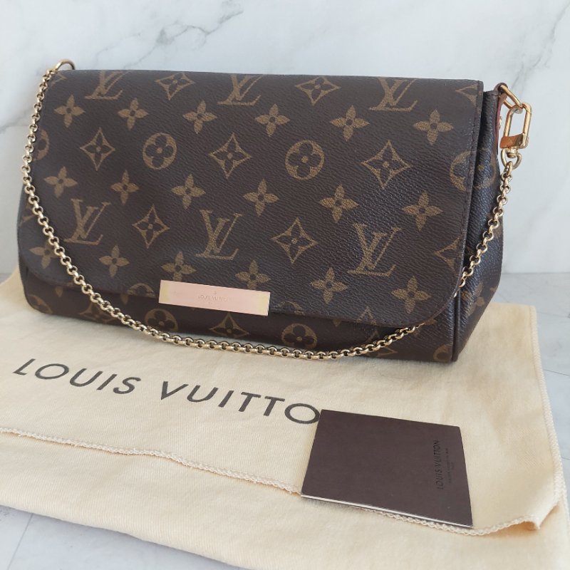 LV 經典老花M40718 🌈現品實拍 🌈 Favorite MM 經典花紋鍊條肩背包 斜背包~二手-1