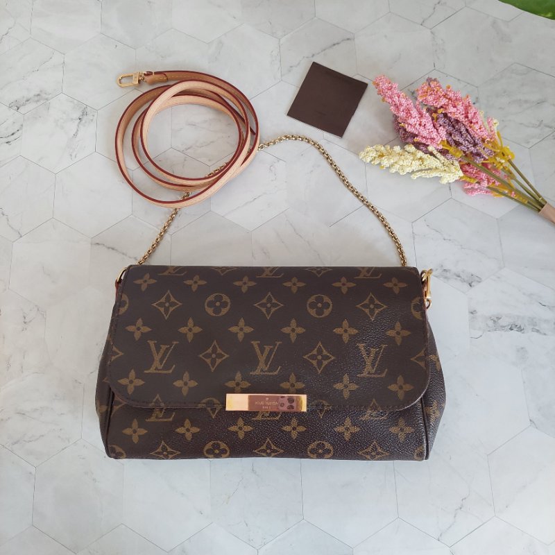 LV 經典老花M40718 🌈現品實拍 🌈 Favorite MM 經典花紋鍊條肩背包 斜背包~二手-17