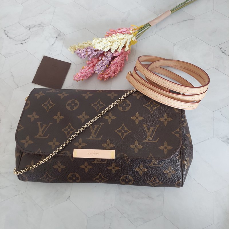 LV 經典老花M40718 🌈現品實拍 🌈 Favorite MM 經典花紋鍊條肩背包 斜背包~二手-18