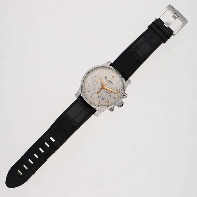 真品 MONTBLANC 萬寶龍 7069 時間行者 銀色錶盤 玫瑰金指針 計時自動上鍊 男士-7