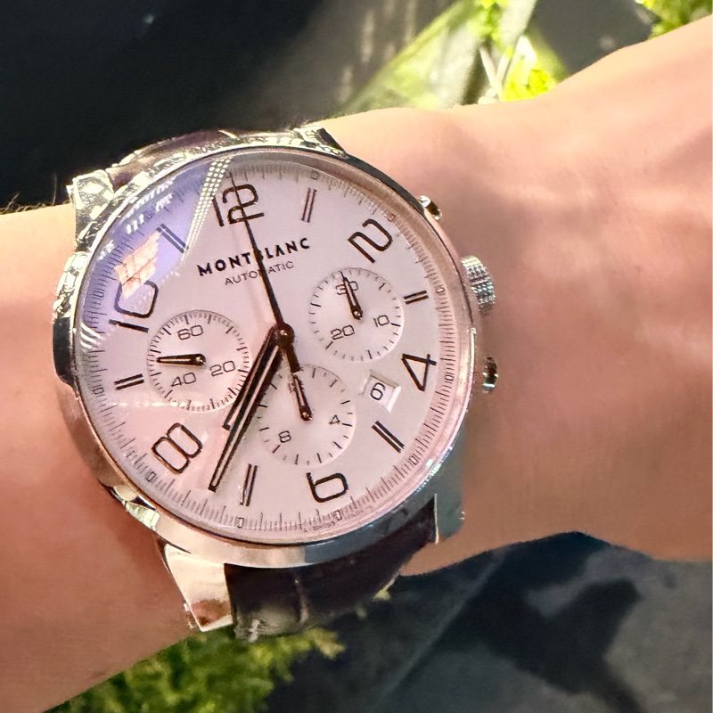 出價就賣｜真品 MONTBLANC 萬寶龍 7069 時間行者 淡香檳金色錶盤 罕見玫瑰金指針時標 計時自動上鍊 男士手錶-25