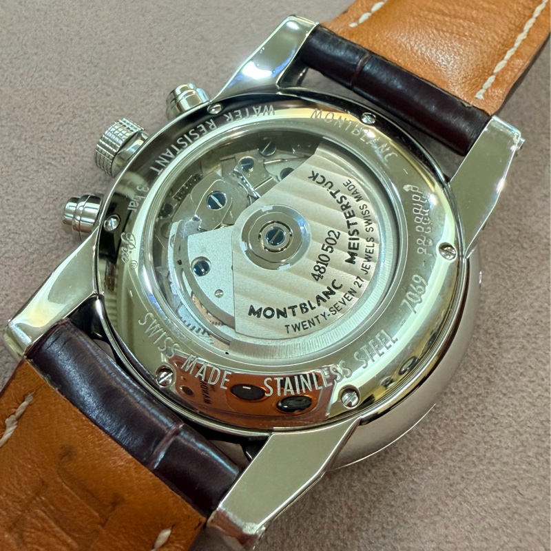 出價就賣｜真品 MONTBLANC 萬寶龍 7069 時間行者 淡香檳金色錶盤 罕見玫瑰金指針時標 計時自動上鍊 男士手錶-12
