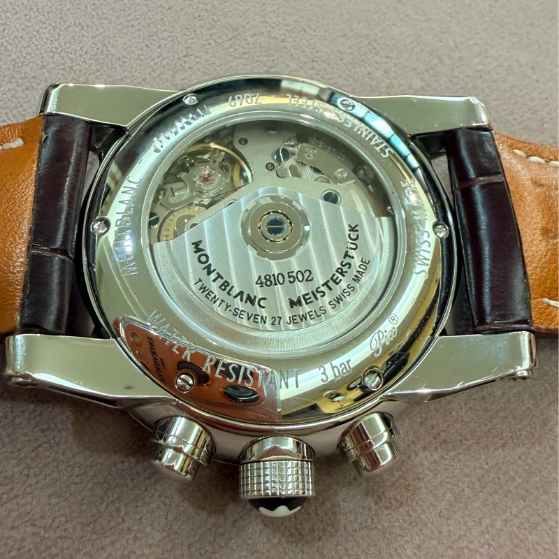 出價就賣｜真品 MONTBLANC 萬寶龍 7069 時間行者 淡香檳金色錶盤 罕見玫瑰金指針時標 計時自動上鍊 男士手錶-14