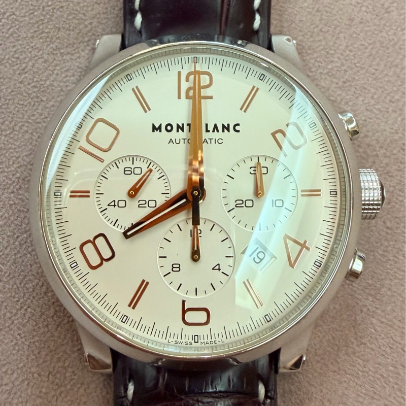 出價就賣｜真品 MONTBLANC 萬寶龍 7069 時間行者 淡香檳金色錶盤 罕見玫瑰金指針時標 計時自動上鍊 男士手錶-4