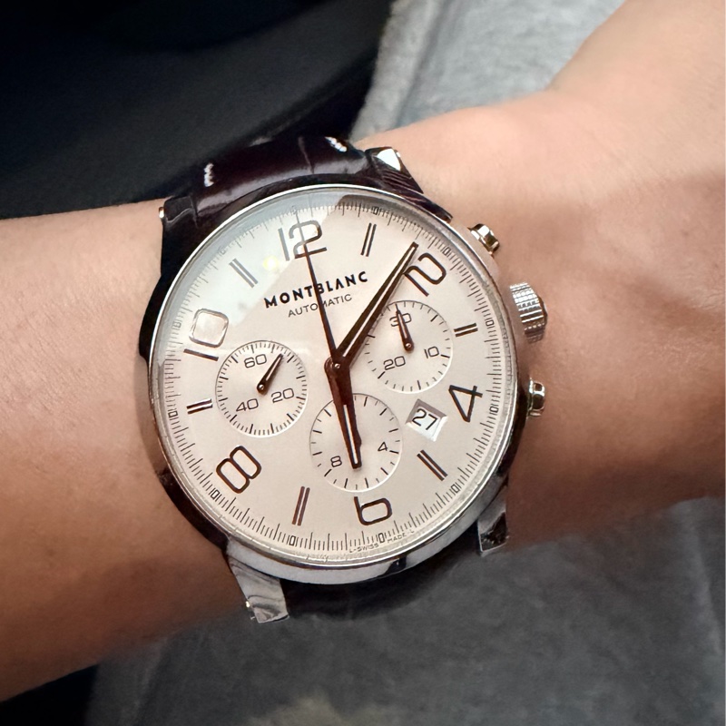 出價就賣｜真品 MONTBLANC 萬寶龍 7069 時間行者 淡香檳金色錶盤 罕見玫瑰金指針時標 計時自動上鍊 男士手錶-5