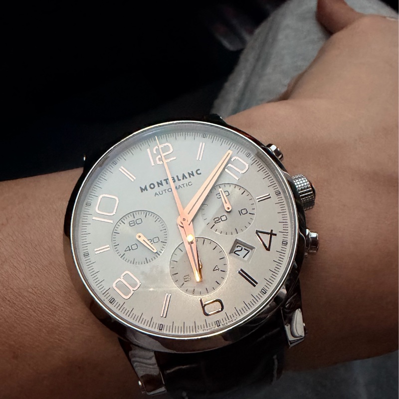 出價就賣｜真品 MONTBLANC 萬寶龍 7069 時間行者 淡香檳金色錶盤 罕見玫瑰金指針時標 計時自動上鍊 男士手錶-6
