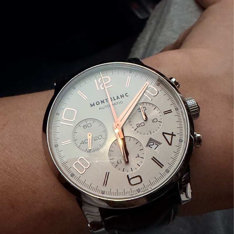 出價就賣｜真品 MONTBLANC 萬寶龍 7069 時間行者 淡香檳金色錶盤 罕見玫瑰金指針時標 計時自動上鍊 男士手錶-7