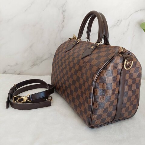 LV   N40590 格紋 🌈現貨實拍 🌈Speedy30cm 波士頓包 手提 肩背 斜背包~二手品(附LV原廠三段式背帶)