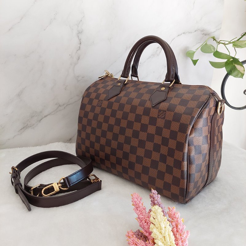 LV   N40590 格紋 🌈現貨實拍 🌈Speedy30cm 波士頓包 手提 肩背 斜背包~二手品(附LV原廠三段式背帶)-8