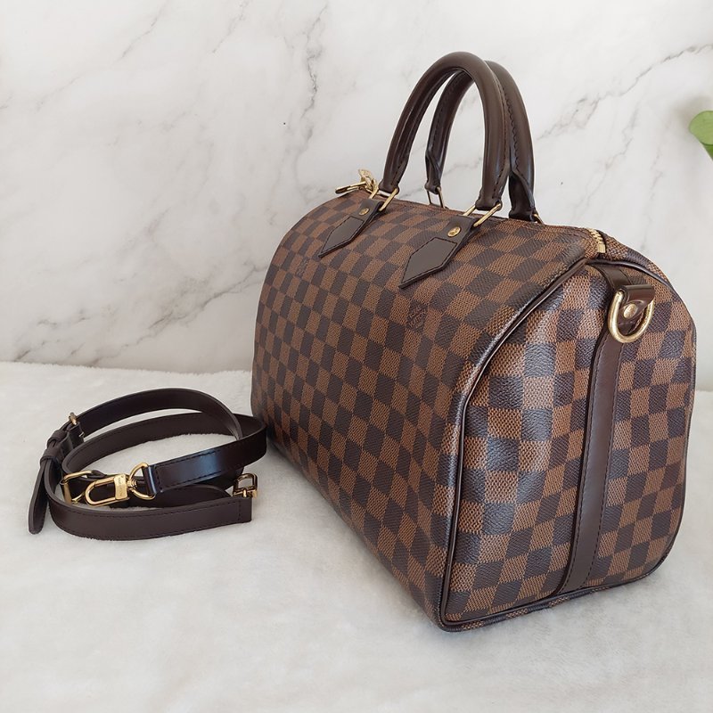 LV   N40590 格紋 🌈現貨實拍 🌈Speedy30cm 波士頓包 手提 肩背 斜背包~二手品(附LV原廠三段式背帶)-9