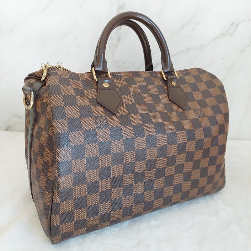 LV   N40590 格紋 🌈現貨實拍 🌈Speedy30cm 波士頓包 手提 肩背 斜背包~二手品(附LV原廠三段式背帶)-10