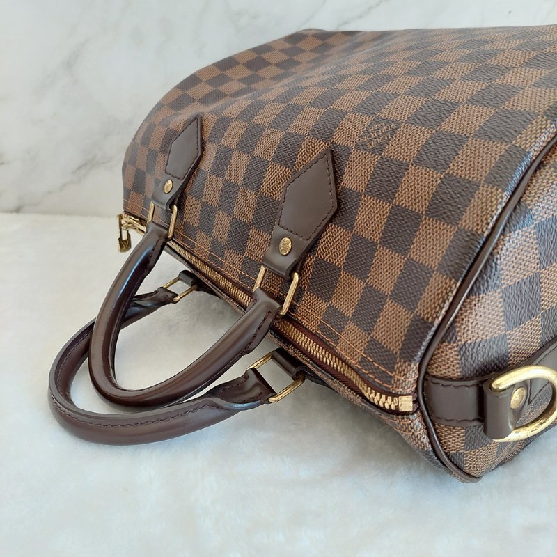 LV   N40590 格紋 🌈現貨實拍 🌈Speedy30cm 波士頓包 手提 肩背 斜背包~二手品(附LV原廠三段式背帶)-11