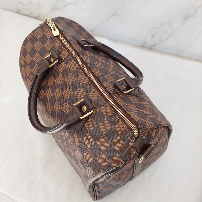 LV   N40590 格紋 🌈現貨實拍 🌈Speedy30cm 波士頓包 手提 肩背 斜背包~二手品(附LV原廠三段式背帶)-12