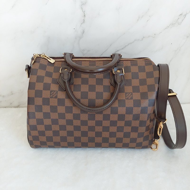 LV   N40590 格紋 🌈現貨實拍 🌈Speedy30cm 波士頓包 手提 肩背 斜背包~二手品(附LV原廠三段式背帶)-13