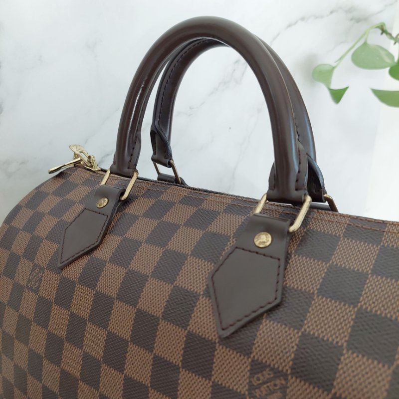 LV   N40590 格紋 🌈現貨實拍 🌈Speedy30cm 波士頓包 手提 肩背 斜背包~二手品(附LV原廠三段式背帶)-14