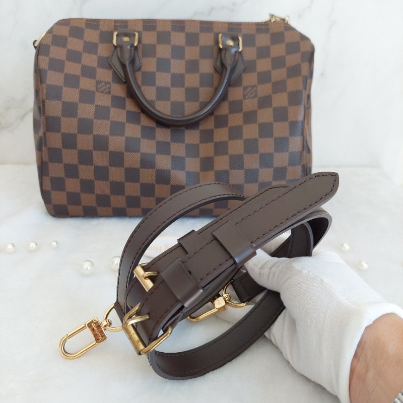LV   N40590 格紋 🌈現貨實拍 🌈Speedy30cm 波士頓包 手提 肩背 斜背包~二手品(附LV原廠三段式背帶)-18