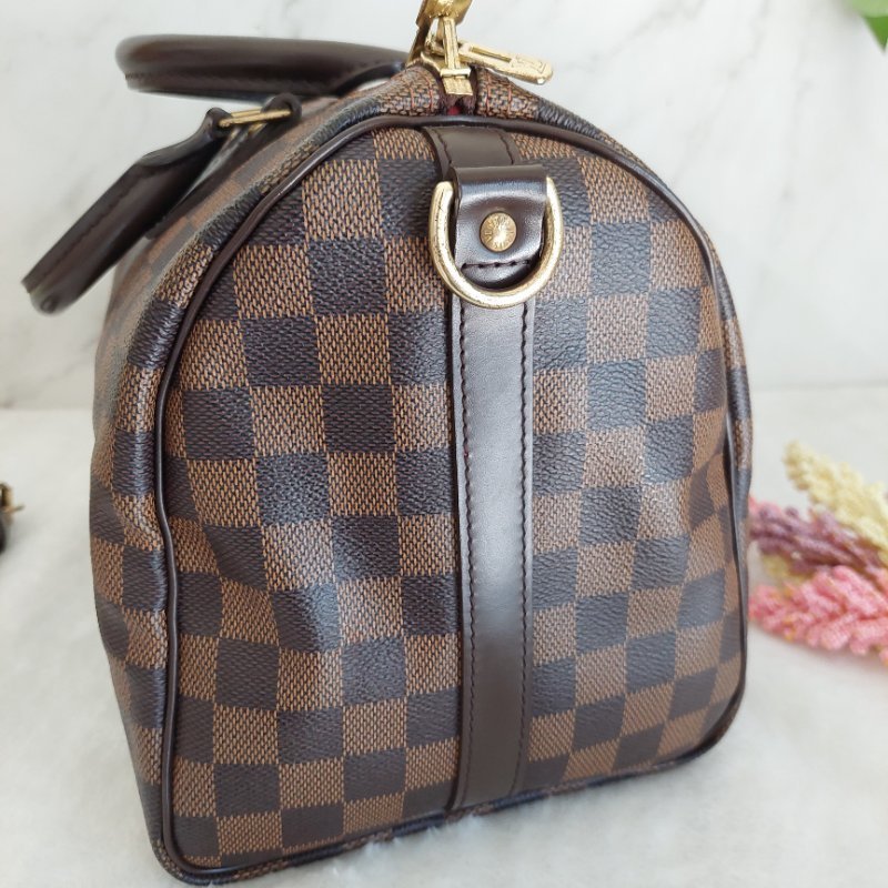 LV   N40590 格紋 🌈現貨實拍 🌈Speedy30cm 波士頓包 手提 肩背 斜背包~二手品(附LV原廠三段式背帶)-21