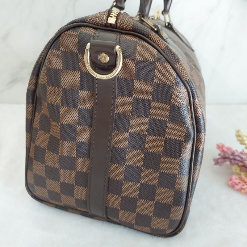 LV   N40590 格紋 🌈現貨實拍 🌈Speedy30cm 波士頓包 手提 肩背 斜背包~二手品(附LV原廠三段式背帶)-22
