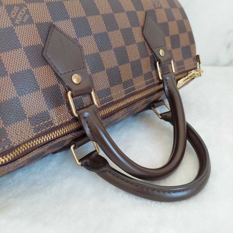 LV   N40590 格紋 🌈現貨實拍 🌈Speedy30cm 波士頓包 手提 肩背 斜背包~二手品(附LV原廠三段式背帶)-23