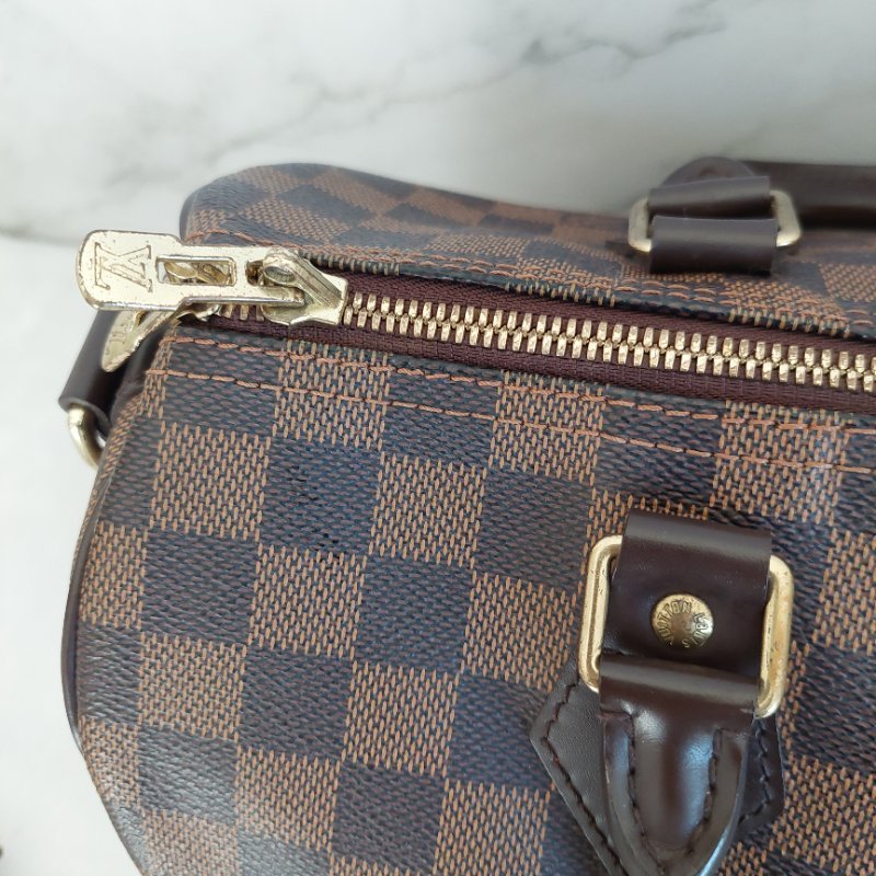 LV   N40590 格紋 🌈現貨實拍 🌈Speedy30cm 波士頓包 手提 肩背 斜背包~二手品(附LV原廠三段式背帶)-24