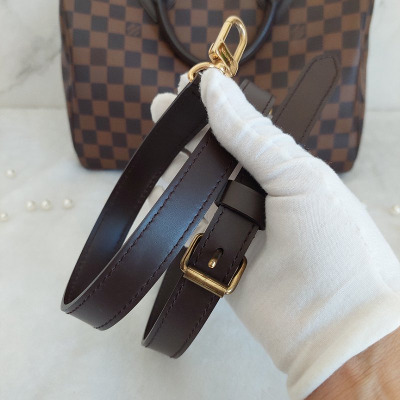 LV   N40590 格紋 🌈現貨實拍 🌈Speedy30cm 波士頓包 手提 肩背 斜背包~二手品(附LV原廠三段式背帶)-41