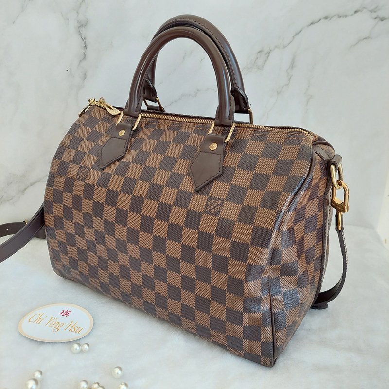 LV   N40590 格紋 🌈現貨實拍 🌈Speedy30cm 波士頓包 手提 肩背 斜背包~二手品(附LV原廠三段式背帶)-61