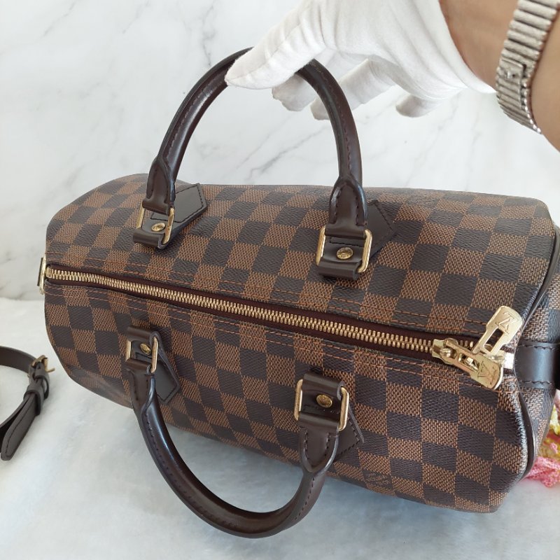 LV   N40590 格紋 🌈現貨實拍 🌈Speedy30cm 波士頓包 手提 肩背 斜背包~二手品(附LV原廠三段式背帶)-70