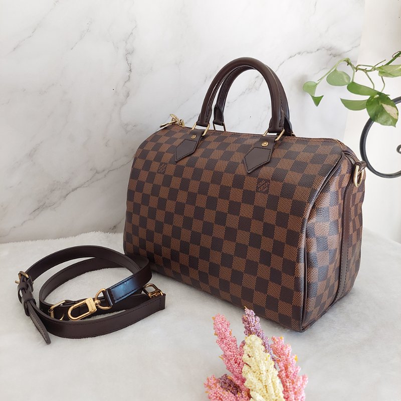 LV   N40590 格紋 🌈現貨實拍 🌈Speedy30cm 波士頓包 手提 肩背 斜背包~二手品(附LV原廠三段式背帶)-1