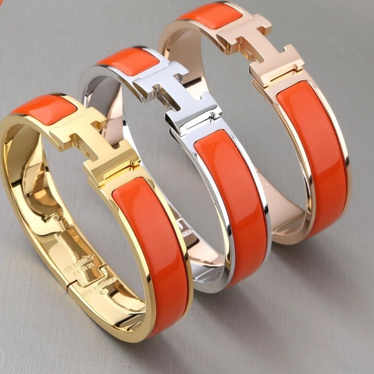 Hermes 🌈實拍 🌈愛馬仕 Clic H Logo細版玫瑰金橘色琺瑯手環-4