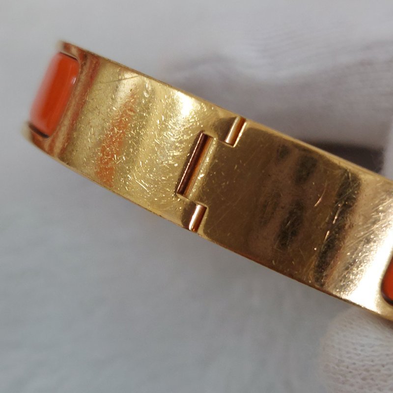 Hermes 🌈實拍 🌈愛馬仕 Clic H Logo細版玫瑰金橘色琺瑯手環-19
