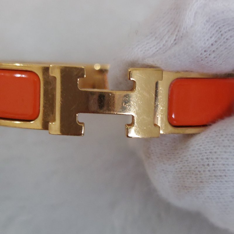 Hermes 🌈實拍 🌈愛馬仕 Clic H Logo細版玫瑰金橘色琺瑯手環-26
