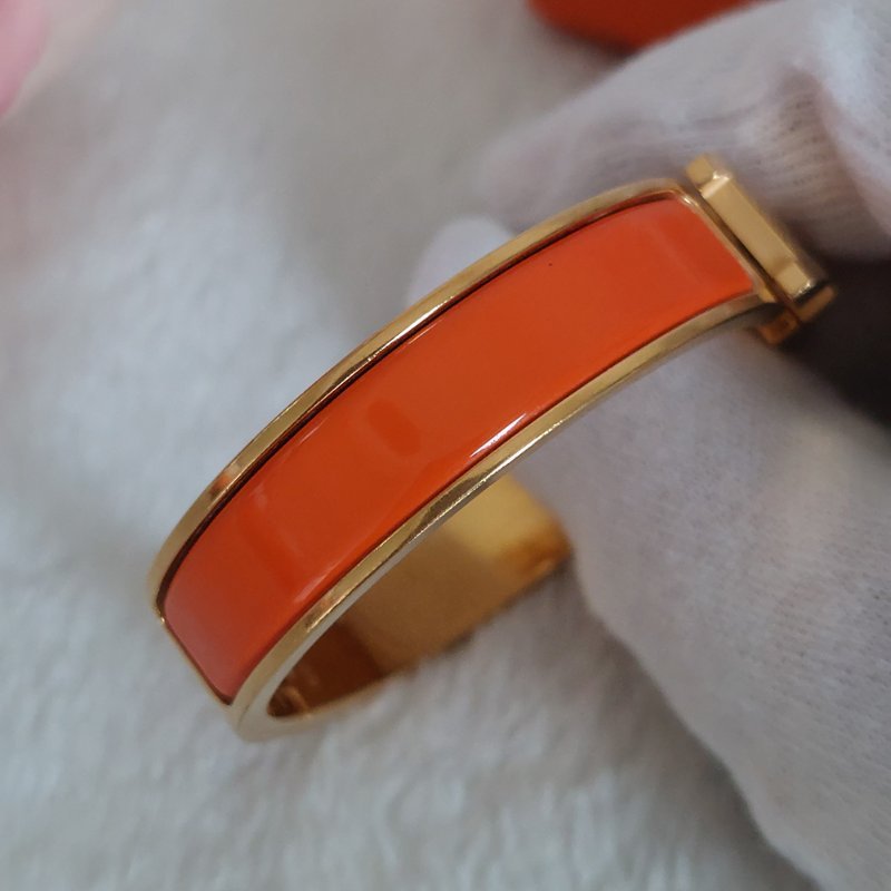 Hermes 🌈實拍 🌈愛馬仕 Clic H Logo細版玫瑰金橘色琺瑯手環-63