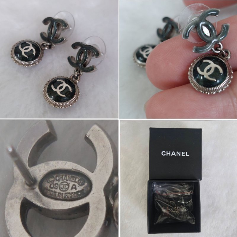 Chanel  香奈兒 🌈現品實拍🌈 CC 標誌與綠色琺瑯水滴耳環 ~約9成新-28