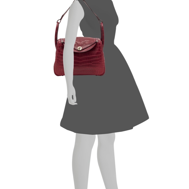 MATTE ROUGE H NILOTICUS CROCODILE LINDY 30 WITH PALLADIUM HARDWARE-4