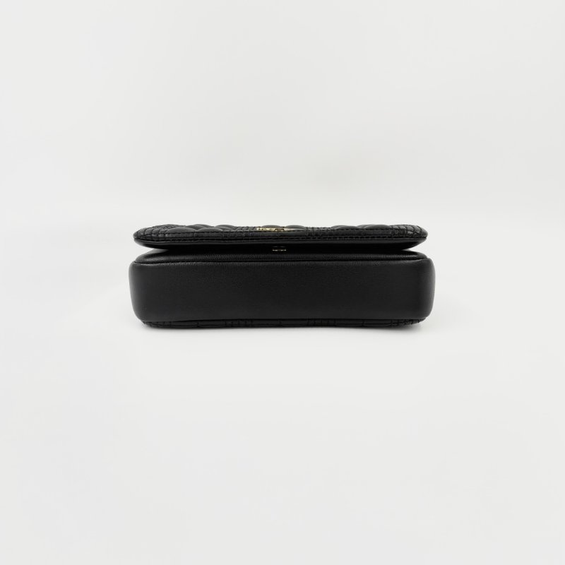 Burberry - 黑色羊皮金釦絎縫格紋斜背包╻Lola  Mini-8