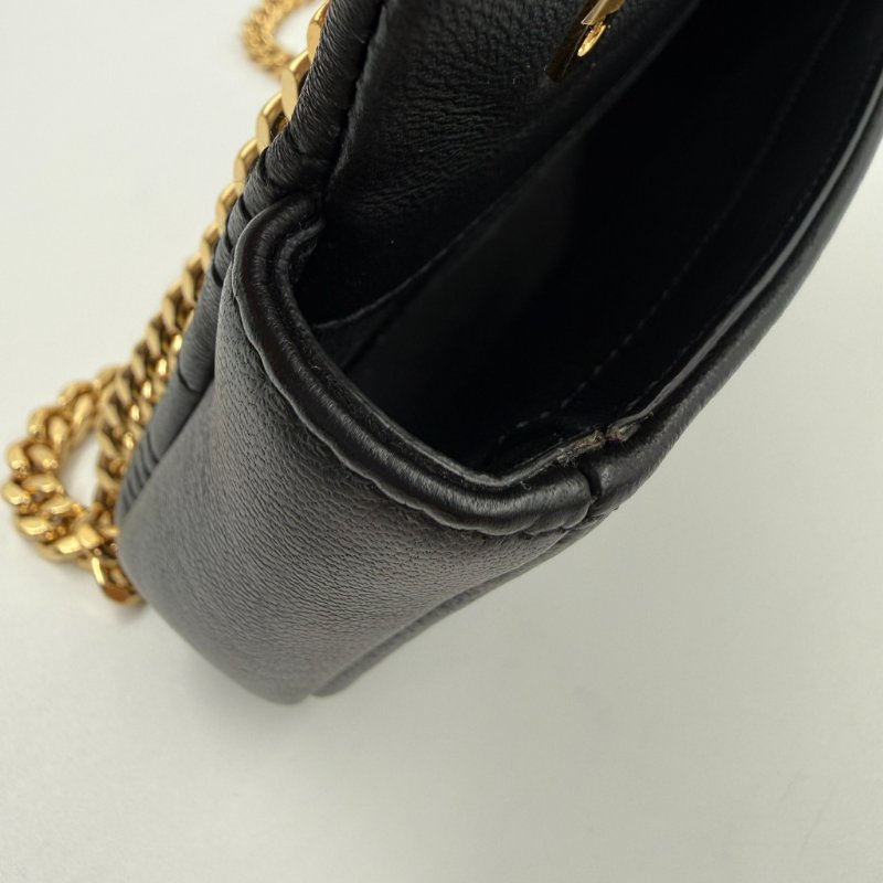 Burberry - 黑色羊皮金釦絎縫格紋斜背包╻Lola  Mini-16