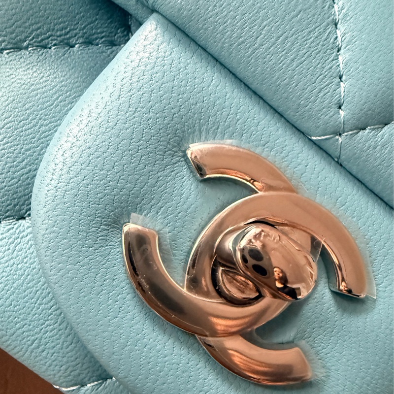 正品Chanel mini 方胖 tiffany淺藍銀釦 復興sogo購證  全新全配 膠膜都在 晶片款-2