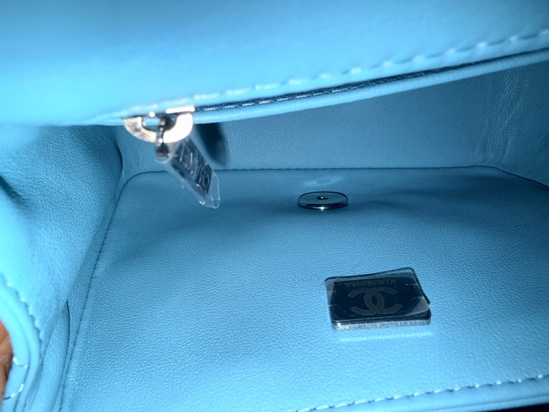 正品Chanel mini 方胖 tiffany淺藍銀釦 復興sogo購證  全新全配 膠膜都在 晶片款-3