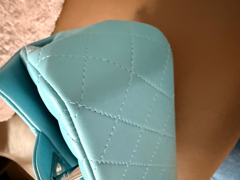 正品Chanel mini 方胖 tiffany淺藍銀釦 復興sogo購證  全新全配 膠膜都在 晶片款-4